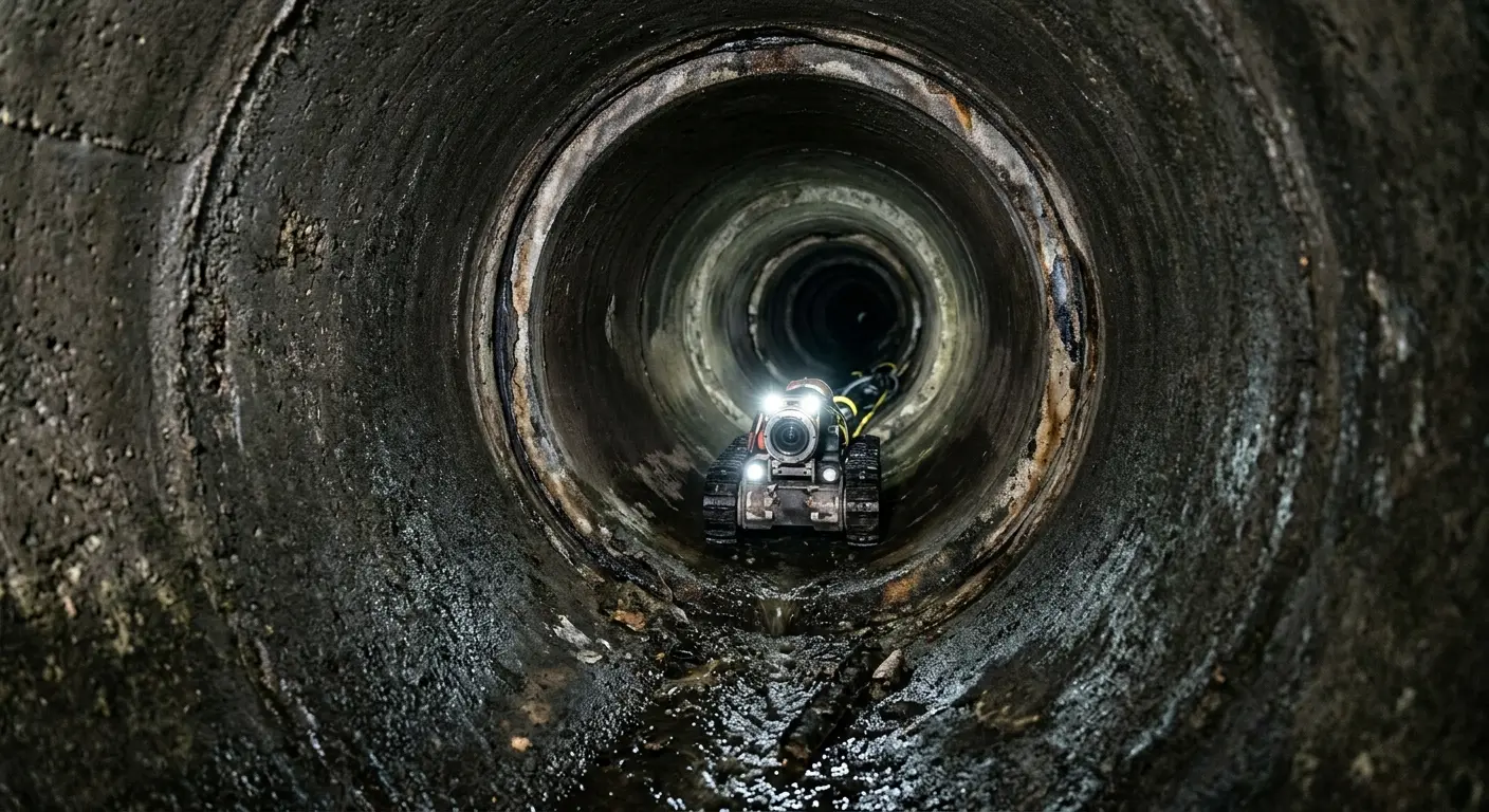 Robotic sewer camera inspecting pipe interior for Drain Snake Service in Sayre