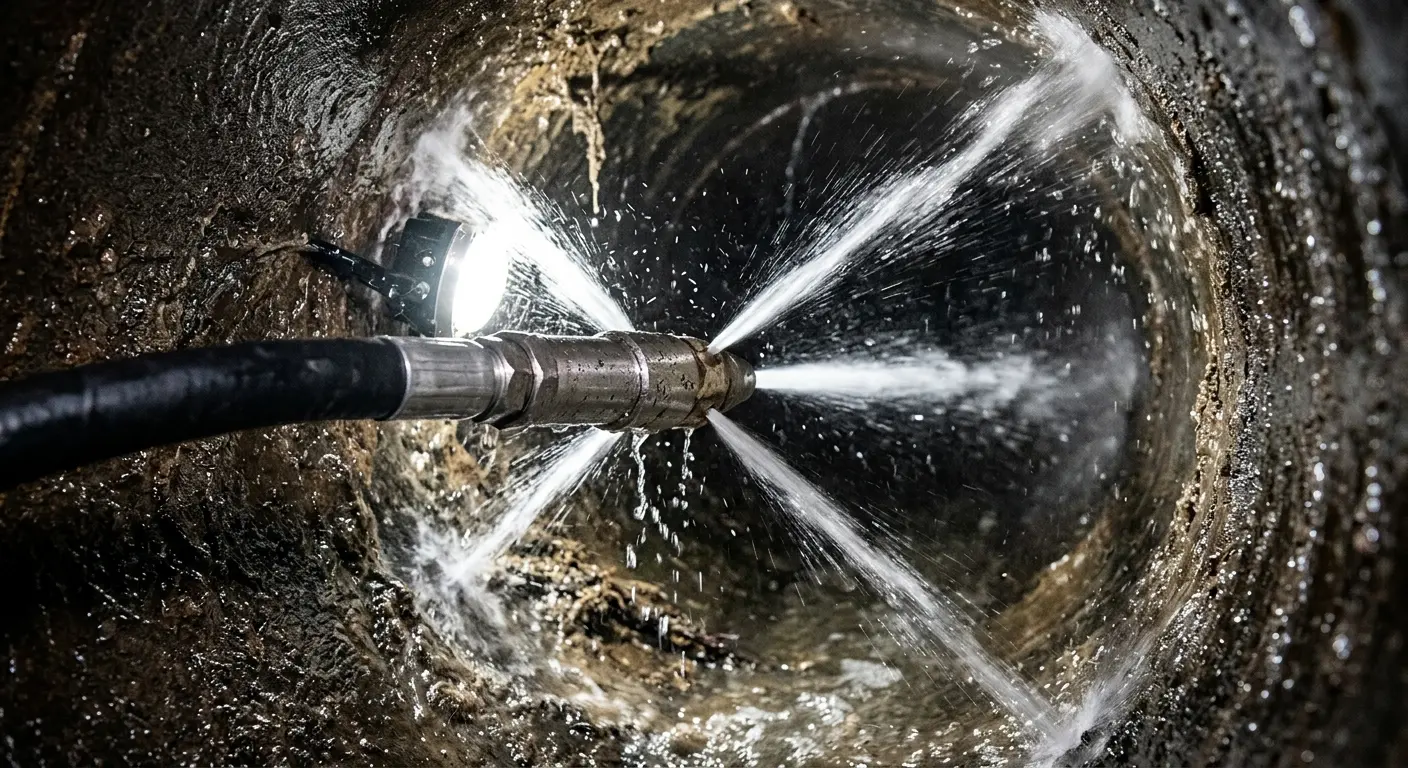 High-pressure hydro jetting nozzle cleaning sewer pipe for Storm Drain Cleaning in Sayre